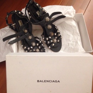 Balenciaga 大銀釦平底羅馬涼鞋 墨綠色