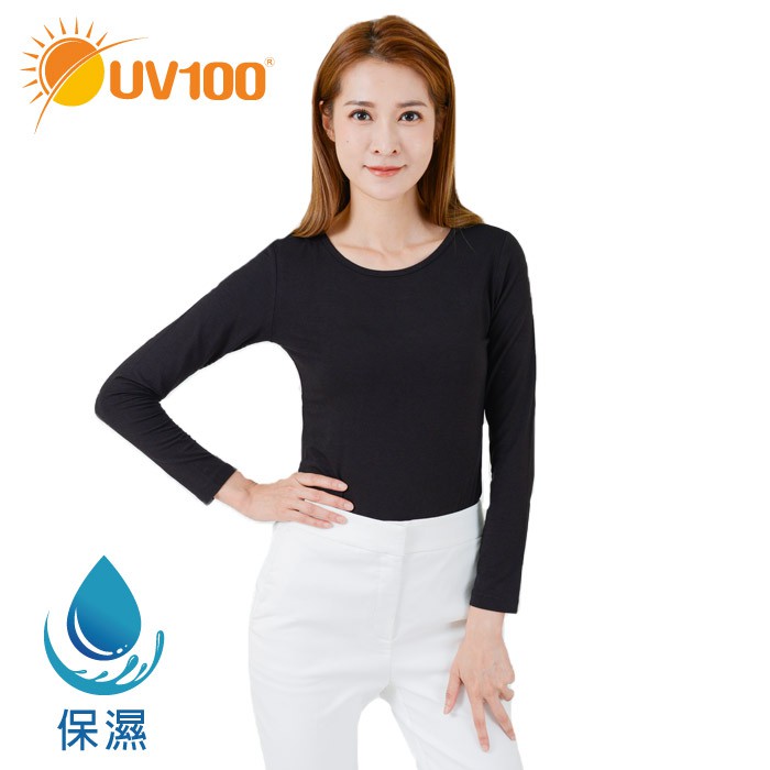 【UV100】 防曬 親膚保濕彈力圓領上衣-女(BA92622)
