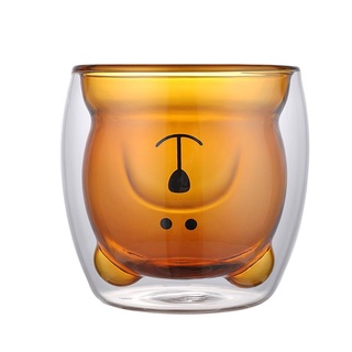 Zakka日雜 可愛雙層杯 咖啡杯 果汁杯 杯子 雙層玻璃杯 雙層杯 動物 高硼矽玻璃杯小熊杯創意禮品雙層卡通造型咖啡杯