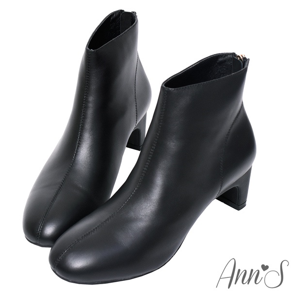 Ann’S完美版型-全真皮扁跟圓頭短靴5cm-黑(版型偏小)