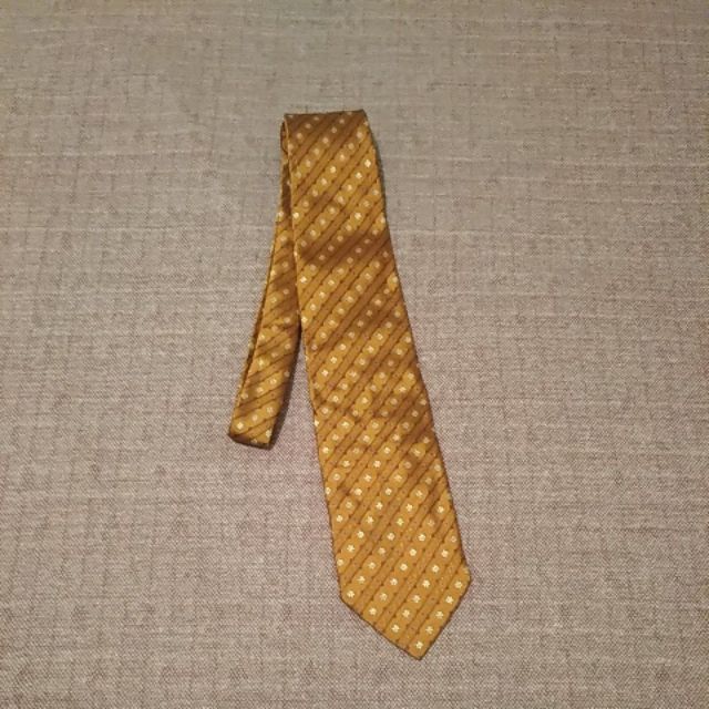 義大利 Pura Seta 型男必備 條紋印花 亮金咖啡 絲質領帶❤ooh.lala❤