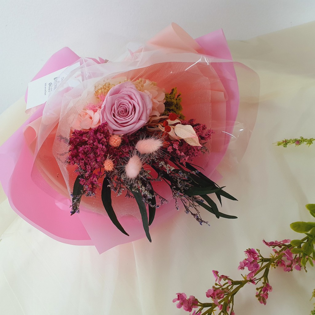 韓國永生花花束袋 粉玫瑰無限保存盒 永生花禮品 蝦皮購物