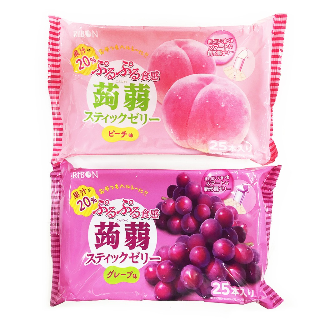 RIBON 果汁20%蒟蒻果凍條 25入 - 葡萄/水蜜桃