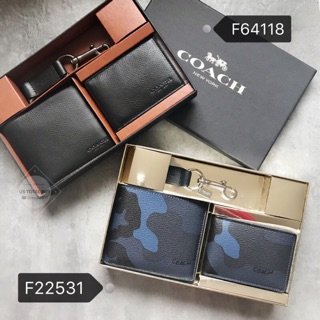 《現貨在臺》Coach F64118 F22531 男用真皮皮夾 卡夾 鑰匙圈 三件組 新款上市 美國代購