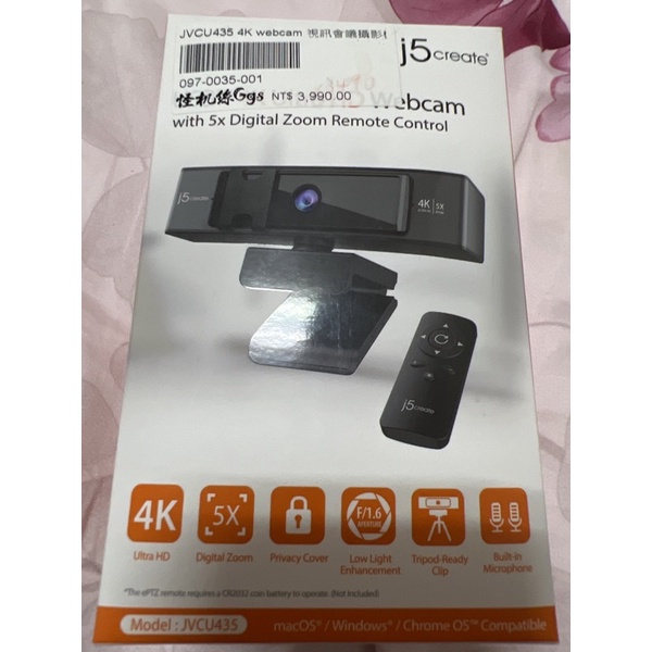 j5create JVCU435 4K webcam 數位變焦視訊會議攝影機（二手半價）