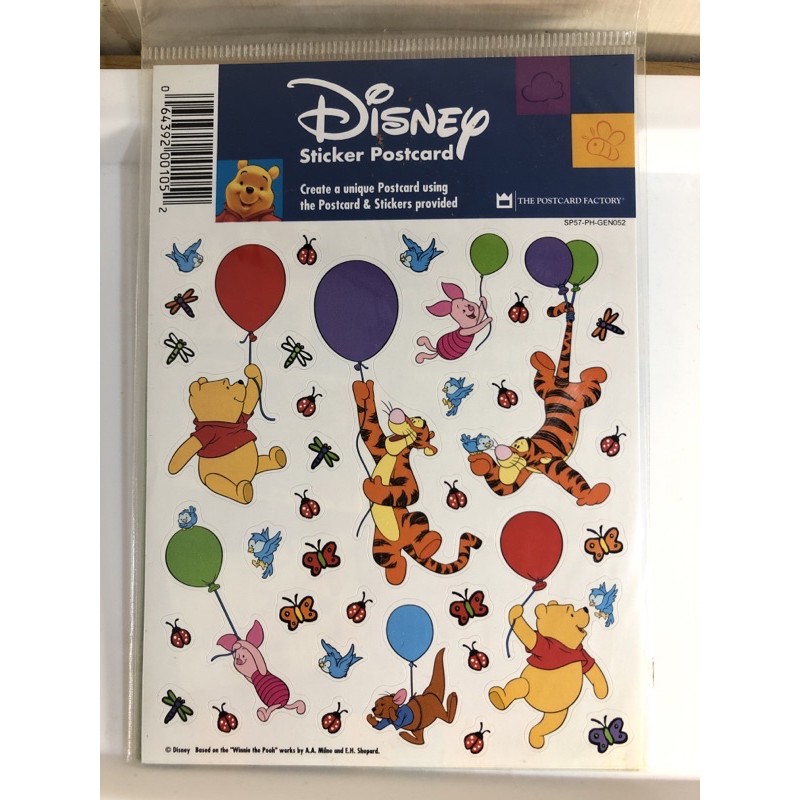 [全新]迪士尼絕版小熊維尼DIY貼紙明信片組/跳跳虎小豬卡片收藏