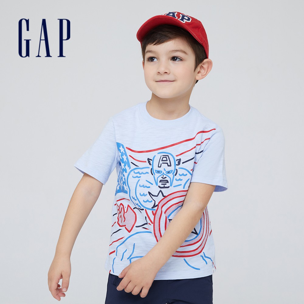 Gap 男幼童裝 Gap x Marvel漫威聯名 印花圓領短袖T恤-淡藍色(664138)