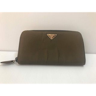 二手正品 Prada 草綠色拉鍊式長夾/信用卡夾/零錢包/手拿包