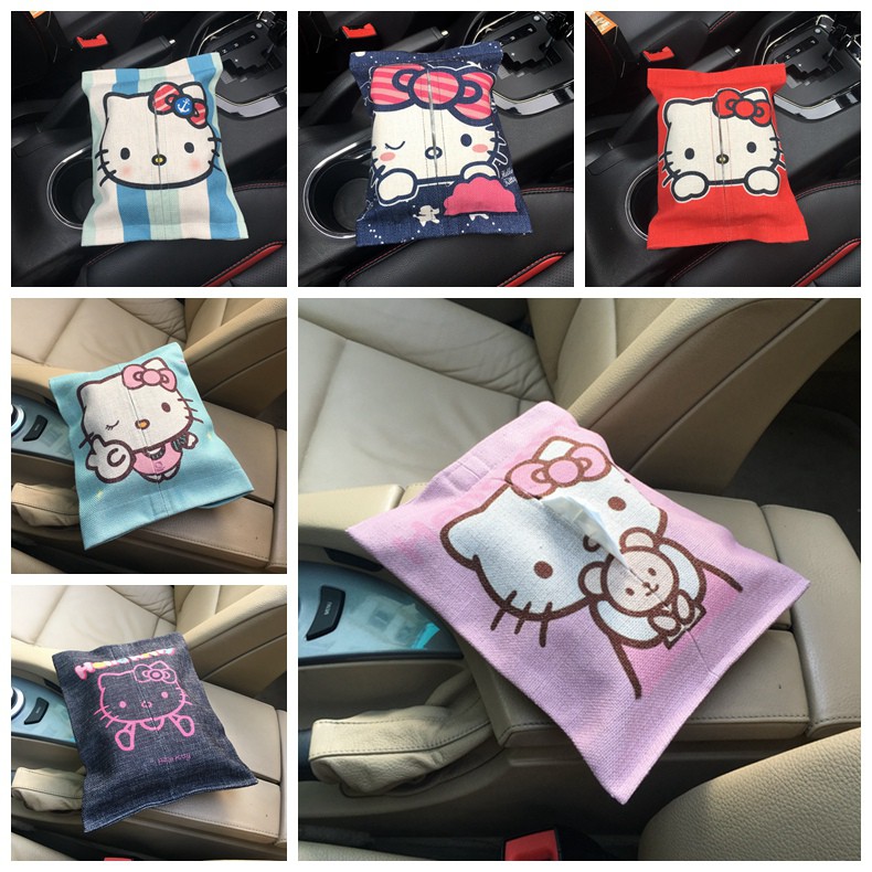 凱蒂貓Hello Kitty車載紙巾盒車用紙巾套可愛女性漫畫漫威車上可愛卡通汽車用品汽車內飾裝飾用品