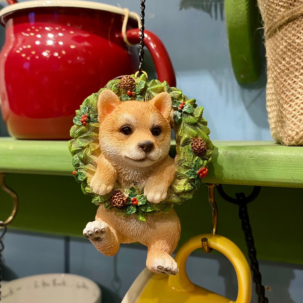 《齊洛瓦鄉村風雜貨》日本zakka雜貨 柴柴系列 可掛式聖誕花圈柴犬 迷你小柴花圈造型裝飾 居家佈置 店家聖誕節掛飾
