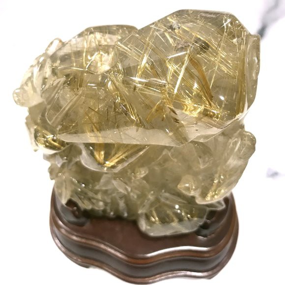 『晶鑽水晶』招財鈦晶雕刻 喜鵲節節高升 含底座約16公分 漂亮鈦晶絲 送禮物佳選