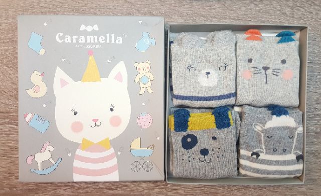 最新 Caramella 新品彩色可愛小動物造型童襪禮盒一組四入兒童襪子 小寶貝超可愛好穿時尚百搭童襪 女襪