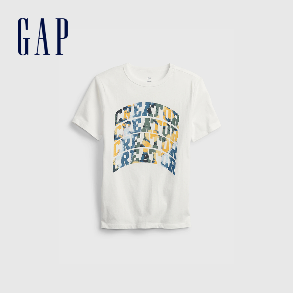 Gap 男童裝 純棉印花短袖T恤-白色(683400)