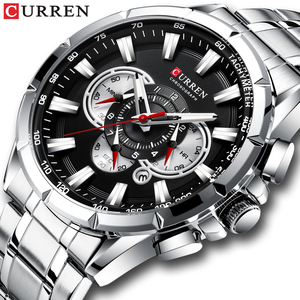 Curren 8363 大號圓形不銹鋼男士手錶帶夜光錶盤手錶時尚商務手錶