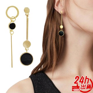 圓形不對稱耳針 圓形 圓圈 s925耳針 耳釘 耳環 造型耳環 黑色圓型耳針 臺灣出貨 現貨 人魚朵朵