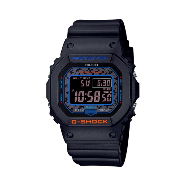 【CASIO G-SHOCK】霓虹撞色藍芽太陽能電波運動腕錶-迷彩藍x黑 GW-B5600CT-1