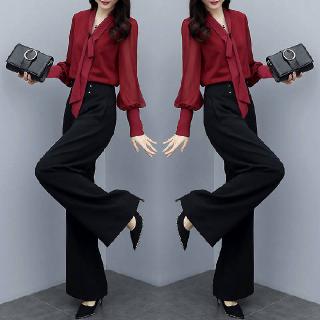 套裝寬褲休閒套裝女新款時尚韓版寬鬆長袖兩件式