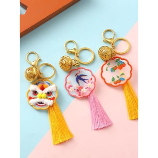 🐟飛魚小舖🐟開發票 刺繡鑰匙圈刺繡手工diy材料包醒獅平安符掛件鑰匙扣送男友自繡蘇繡古風初學(B28)