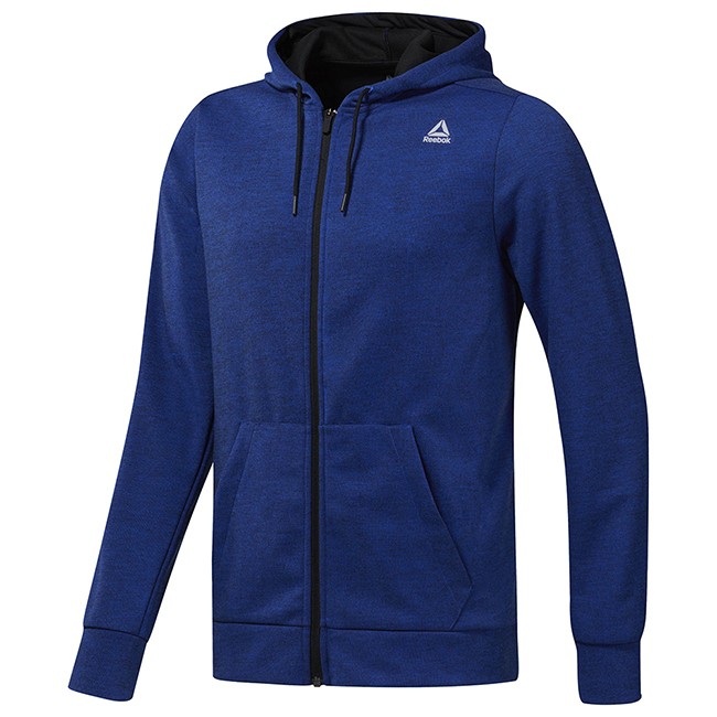 REEBOK WOR MELANGE FULL-ZIP HOODIE 連帽外套 運動外套 連帽 休閒 藍色 DU2157