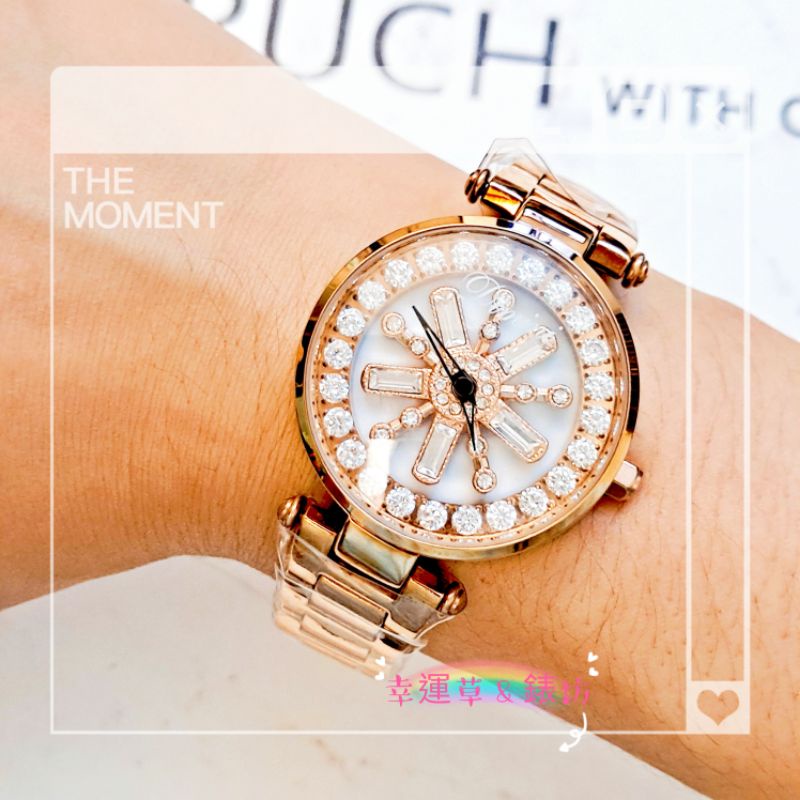 韓版貝殼旋轉錶 鑲鑽面板 玫瑰金色 幸運草＆錶坊（現貨）指針 石英腕錶 女錶 #百達翡翠款 金屬錶 時尚
