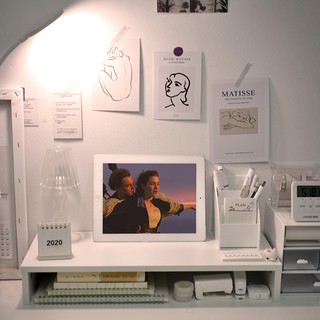 Ohaya丨ins純白 雙層寢室顯示器台式電腦增高架置物架 宿舍白色木質托架桌面鍵盤整理收納架