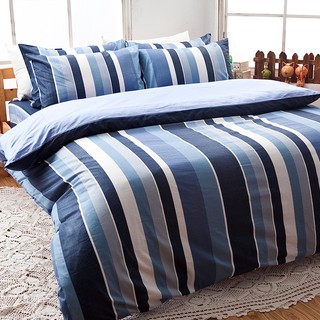戀家小舖 台灣製床包 雙人床包 兩用被套 床單 簡潔休閒藍 100%精梳棉 床包兩用被套組 含枕套 40支精梳棉