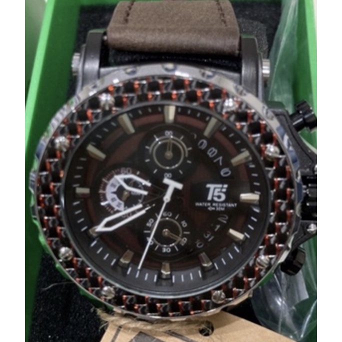 T5戰馬款2.0原廠正品 計時碼表 日期顯示 防水 皮革 真三眼計時手錶