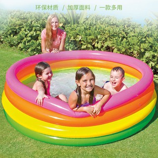 美國㊣ Intex 56441系列 兒童游泳池 兒童戲水池 螢光三四環充氣游泳池 戲水池 遊戲球池 彩虹戲水池