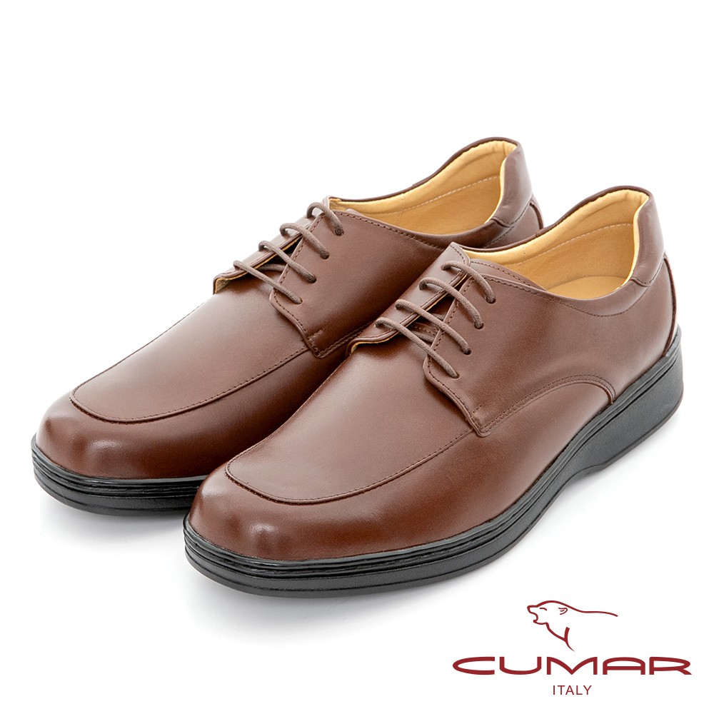 【CUMAR】商務菁英 真皮綁帶氣墊鞋 - 紅咖啡色