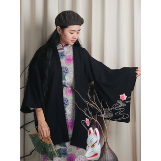 Tsubasa Y 古著日本羽織019 牡丹花牌黑色 和服外罩 蝦皮購物