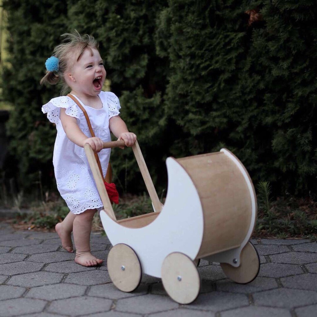 北歐 月亮推車 嬰幼兒寶寶 學步車走路車 木質手推車玩具車 小小推車 輪胎底部防滑