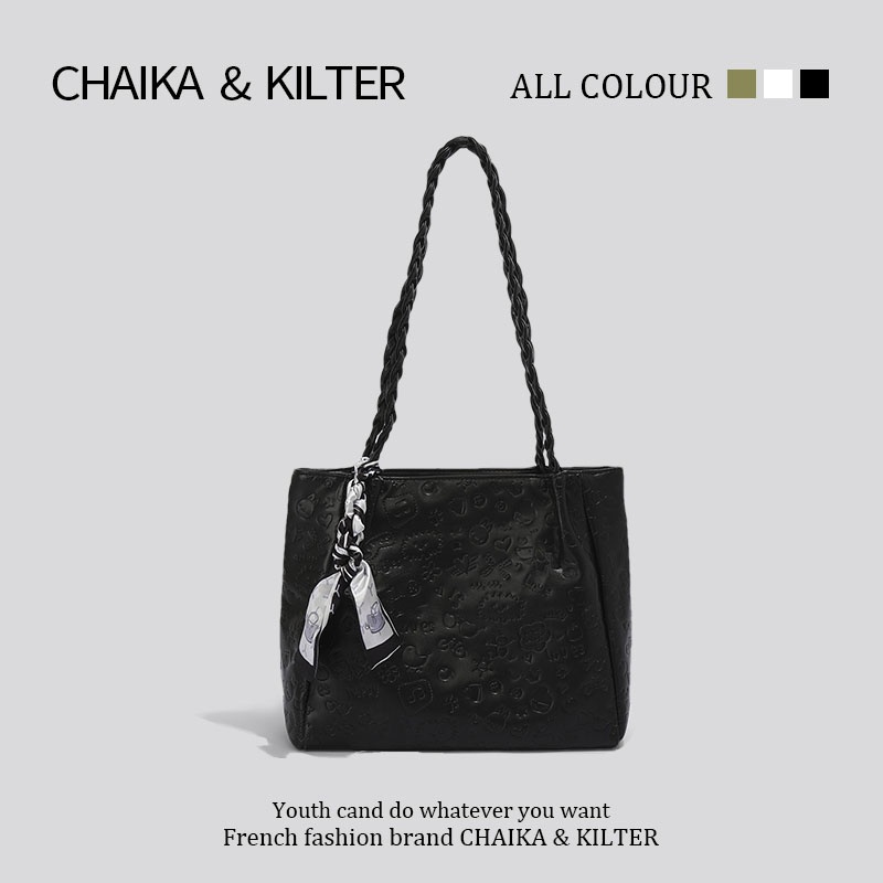 Chaika Kilter 女士 PU 純色百搭秋冬新款時尚緞帶單肩手提袋 CK1337