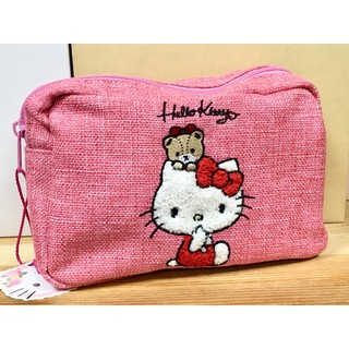 Hello Kitty 丹寧風化妝包 (刺繍圖-紅)