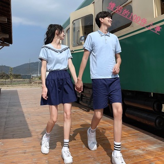 【COUPLE】💕💕學院風校園高中生畢業季情侶裝時休閒短袖立領設計感套裝潮
