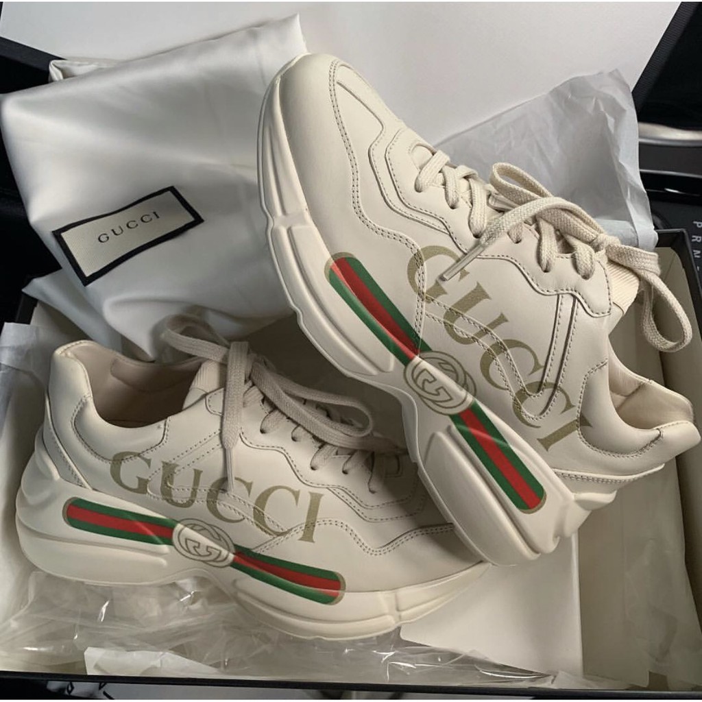 代購-全新正品! GUCCI Rhyton Logo 球鞋腰帶復古老爹鞋女款女鞋象牙白‎‎528892 | 蝦皮購物