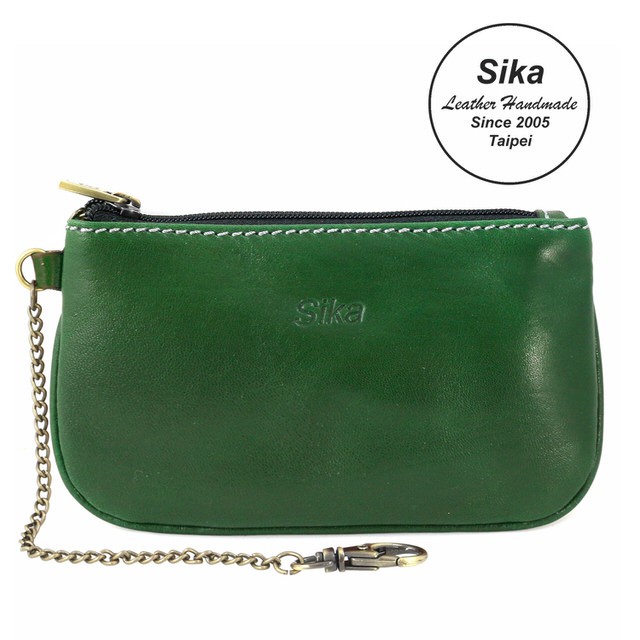 【Sika】義大利時尚真皮經典拉鍊零錢包(A8238-08深墨綠)