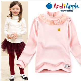 尺碼110❤韓國 AndiApple 女童棉質長袖上衣 浪漫 粉色 蕾絲 蝴蝶結 立領 臺灣公司貨+電子發票❤寶貝日韓