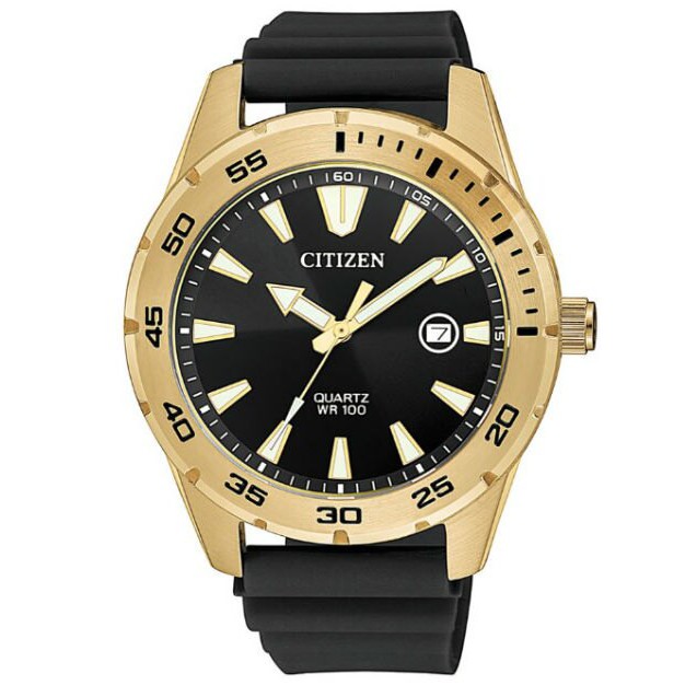 CITIZEN 星辰 BI1043-01E 潮流型男時尚腕錶 / 金框x黑 42mm