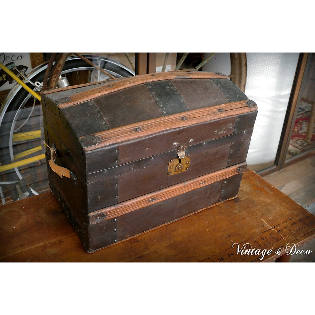 美國古董木製小藏寶箱 復古老木箱 舊木箱裝飾 [BOX-0246]