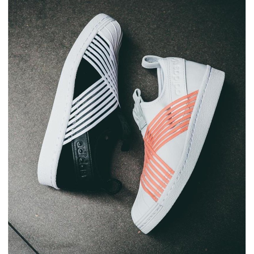 Adidas Superstar Slip On 繃帶懶人鞋貝殼鞋黑D96703 粉橘D96704 | 蝦皮購物
