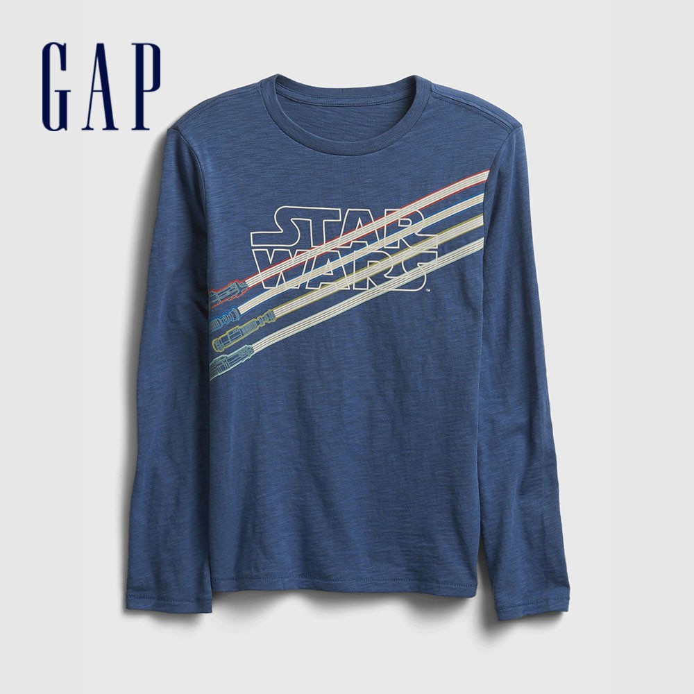 Gap 男童裝 Gap x Star Wars星際大戰聯名 印花圓領長袖T恤-藍色(647990)