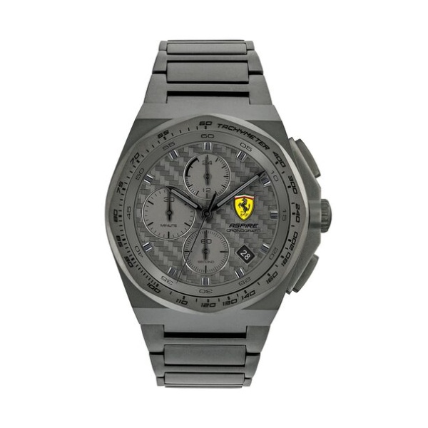 【Ferrari 法拉利】ASPIRE精緻編織紋角框時尚鋼帶腕錶-鋼鐵灰/FA0830795/台灣總代理公司貨享兩年保固