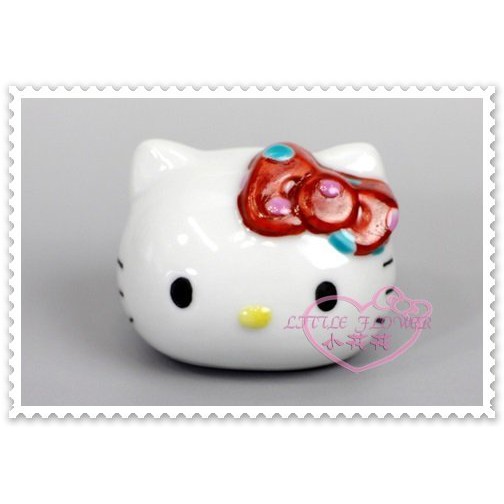 ♥小花花日本精品♥Hello Kitty 大頭立體造型蝴蝶結筷架陶瓷筷架居家擺飾點點紅色日本限定67878806