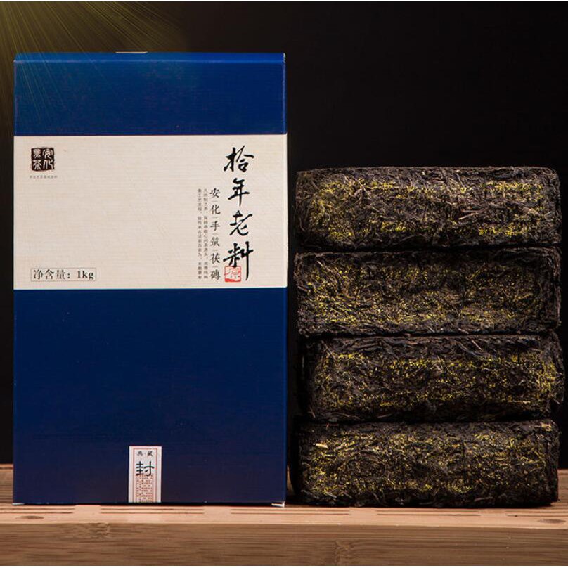 黑茶安化正宗十年老料手築金花黑茶特級茯磚1kg老茶