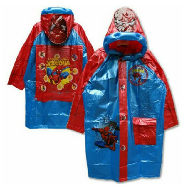 Spider-Man 蜘蛛人吹氣充氣卡通帽 兒童雨衣 雨披 學生雨衣 有書包位