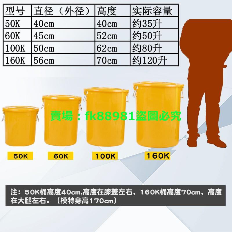 黃色垃圾桶圓形大號加厚醫療戶外大容量塑料商用無蓋大號有蓋圓桶