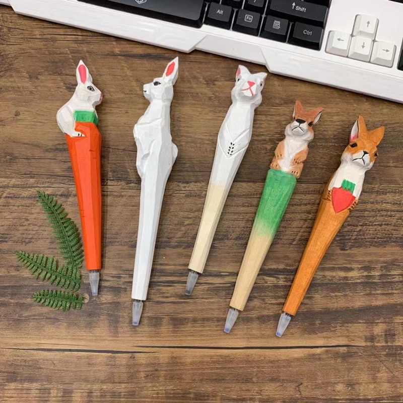 作業筆 手作筆 手工木雕筆 創意商品 木頭筆 原子筆 文具用品 造型筆 卡通 工藝禮品筆 趣味 學生 兔子造型工藝筆
