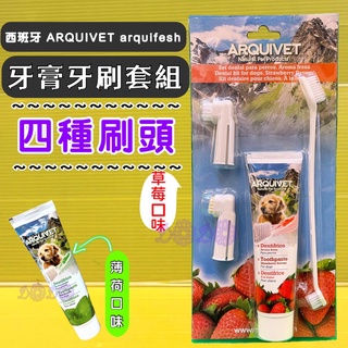 Arqul fresh 西班牙【香甜草莓愛犬牙膏+牙刷組 100g】狗 犬 護齒 清潔 ARQUIVET⚜️四寶的店⚜️