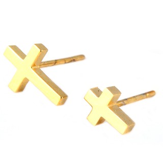 大小款十字架 金色耳環 防過敏耳針 鈦鋼 永不生鏽 韓星經典款 艾豆『B561』