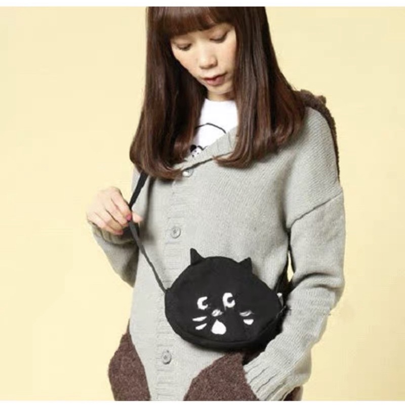 兔子雜貨(現貨) 日雜附錄Ne-net驚訝猫 刺繡帆布斜跨包 側背包手機包
